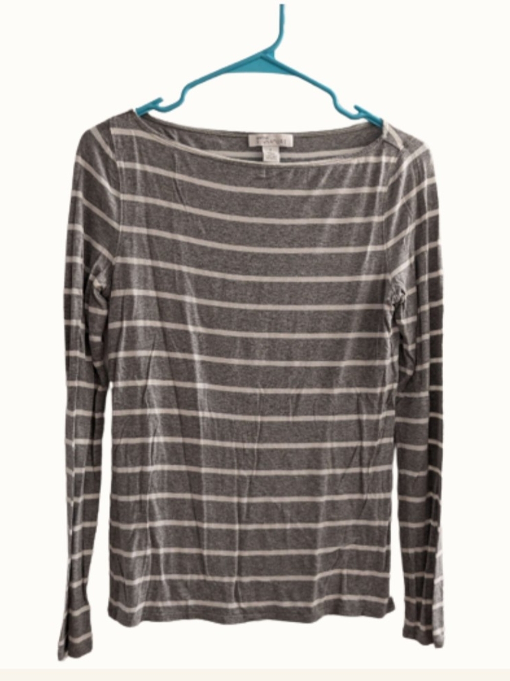 Signature Gray and White Striped Long Sleeve Tee